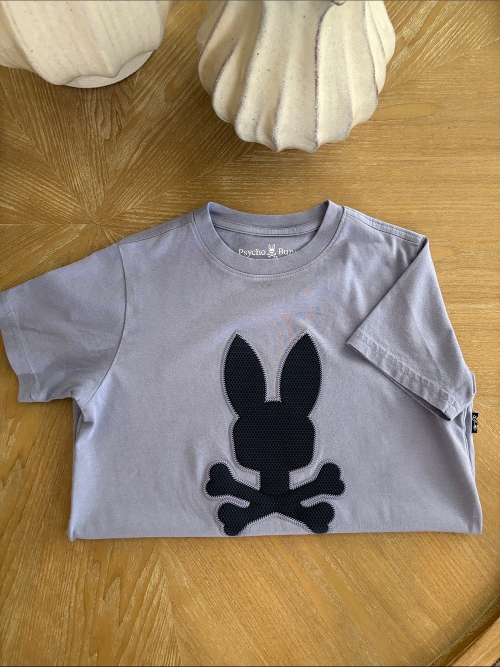 Psycho Bunny Kids Light Gray Tee with Black Bunny Skull Patch